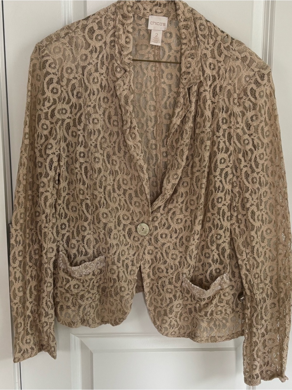 Chico's Tan Crochet Lace Single-Button Blazer